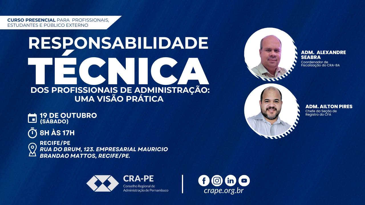 Leia mais sobre o artigo CRA-PE realiza Curso de Responsabilidade Técnica em Outubro