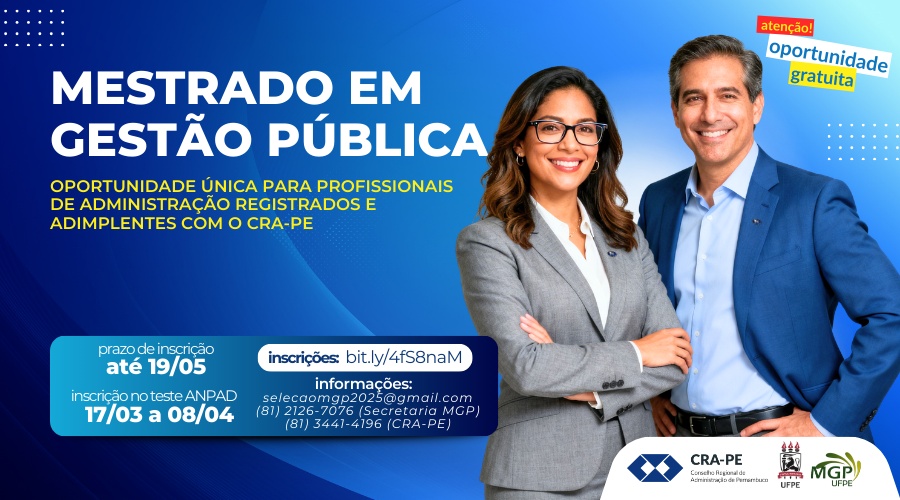 Leia mais sobre o artigo Parceria entre CRA-PE e UFPE abre novas vagas gratuitas para Mestrado Profissional em Gestão Pública
